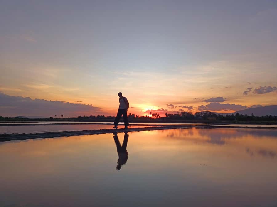 Kampot Countryside include Pepper farm, Salt field & Lake - Salt Fields, Glamping Stop, and the Sunset Reflection Plan